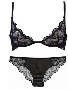 Revolve Bluebella Black Lace 30B Bra 2 4 Small Brief Lingerie Set Unlined